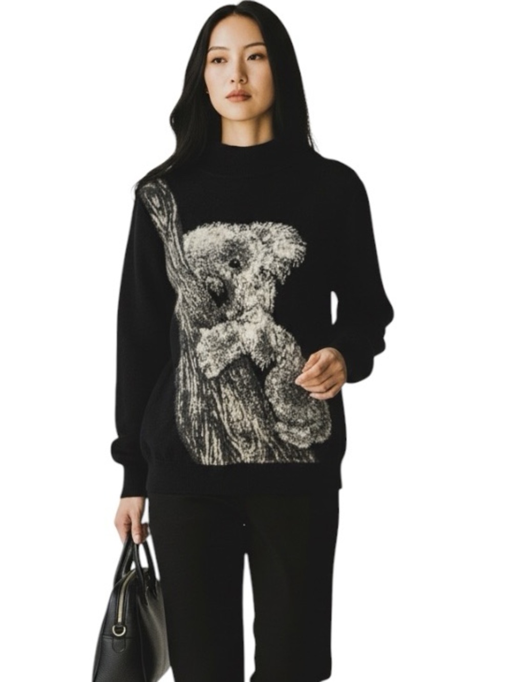 ST JOHN By Marie Gray Black Koala Bear Sweater